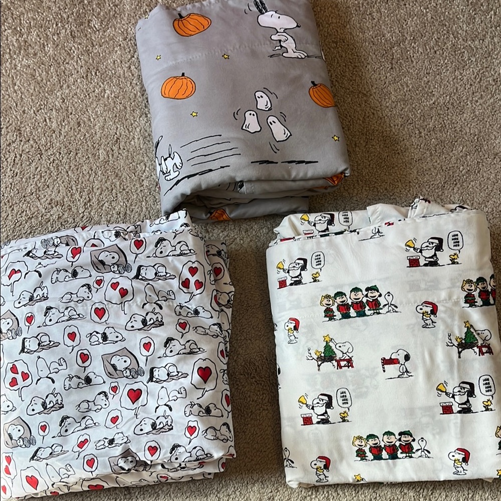 Lot of Peanuts Themed Bed Sheets Set